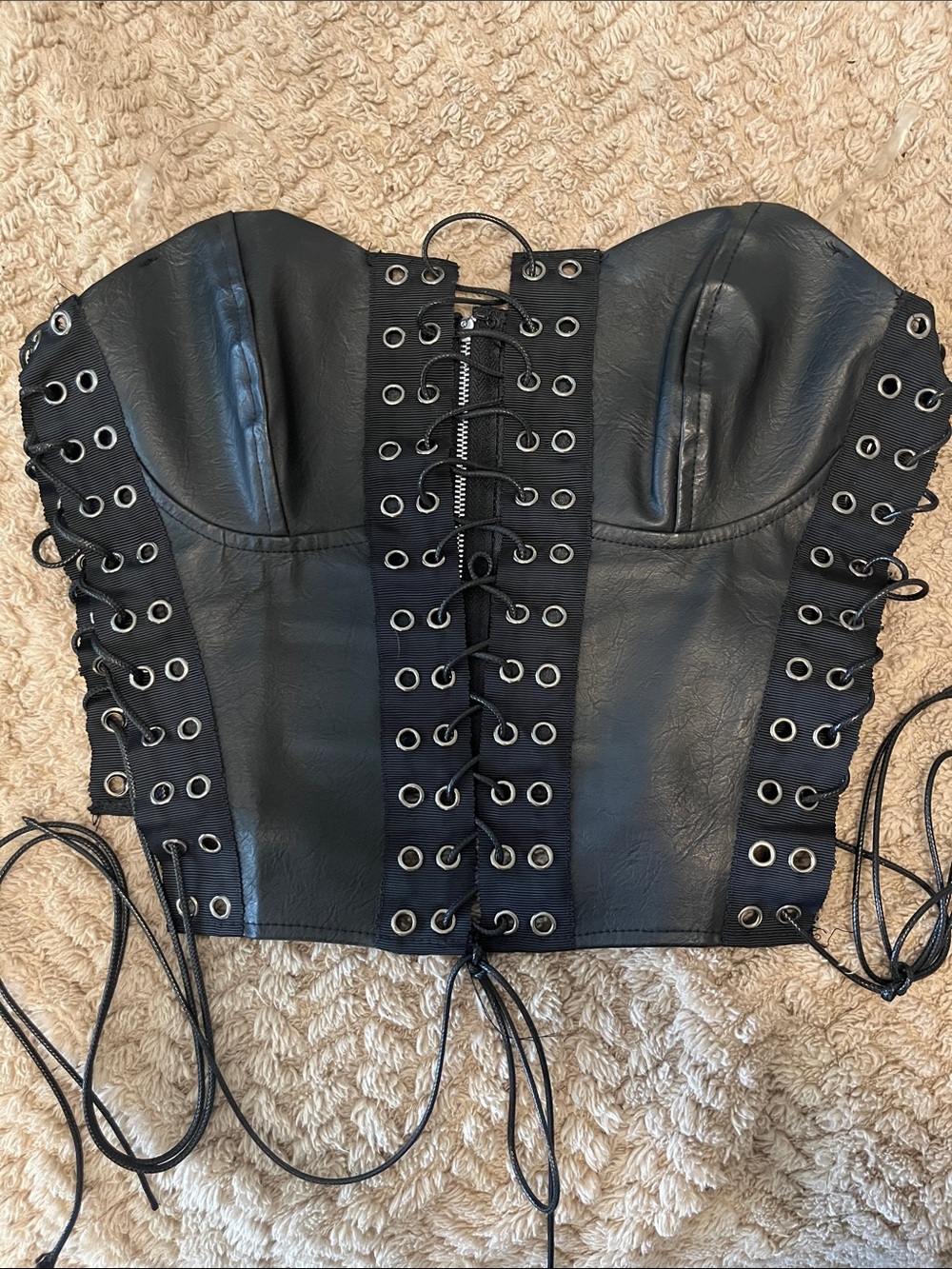 Fashion Nova Black Lace-Up Faux Leather Corset Crop Top